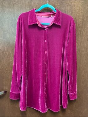 Soft Surroundings Velvet Boyfriend Tunic Top XL Fuchsia Cranberry